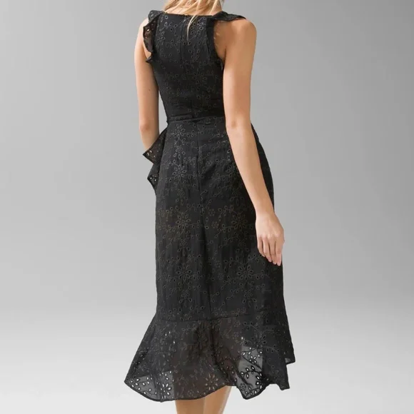 WHBM Eyelet Ruffle Wrap Dress in Black sz 4 NWT - Picture 4 of 6